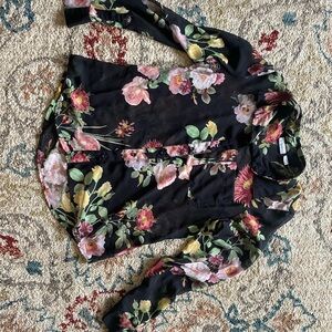 Liz Claiborne Black floral sheer button up work shirt